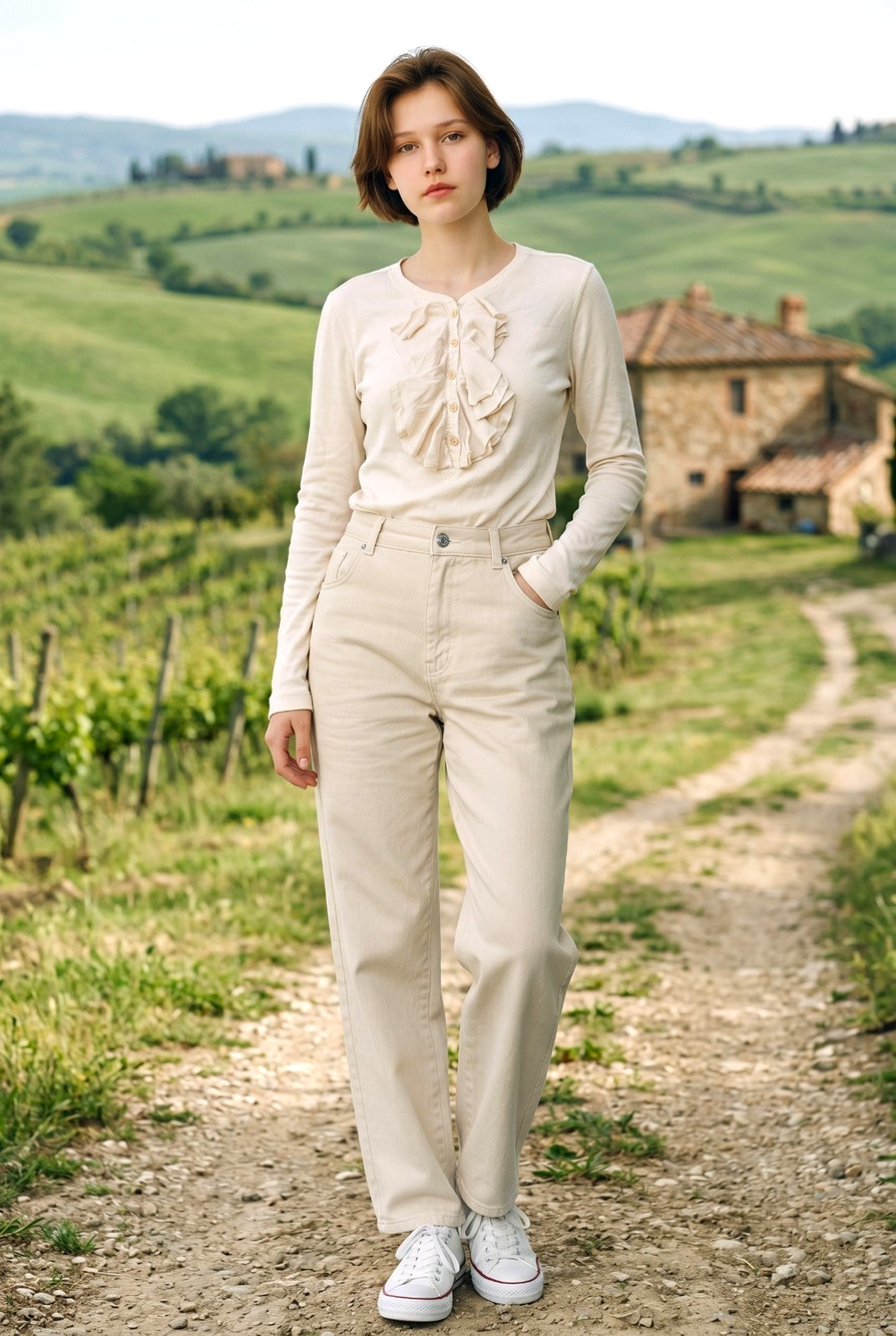 NWT Lauren Ralph Lauren Ivory Ruffle Front Long Sleeve Size Medium 100% Cotton